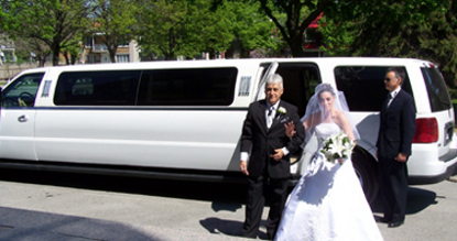 Fleet of limousines outside a wedding ceremony in Montreal